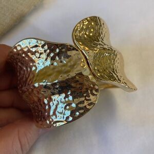 Iman Gold Tone Hammered Hinged Chunky Statement Bracelet